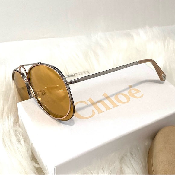 NEW Chloe Romie Large Aviator Sunglasses Copper main image 8